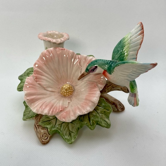 VTG Pair of Fitz and Floyd Hummingbird & Hibiscus Candlestick Holders - Picture 3 of 6